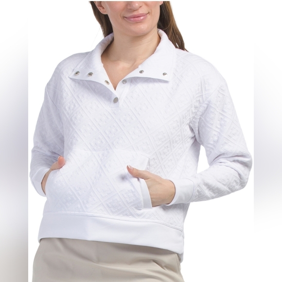 Tommy Bahama | Quilted Mock Neck Sweatshirt Sz L White Everyday Active - Picture 1 of 10